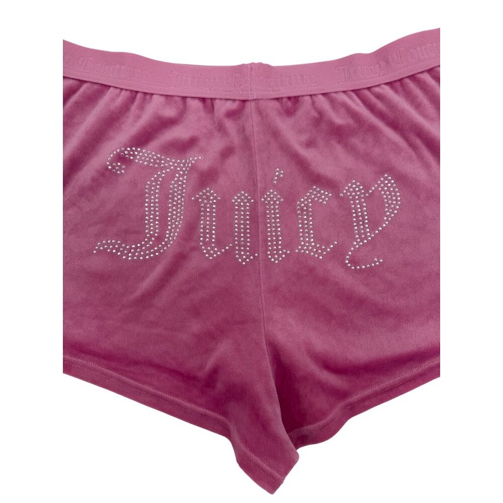 Juicy Couture Rhinestone Logo Pink Velour Lounge Shorts XL Y2K Revive - Picture 2 of 13